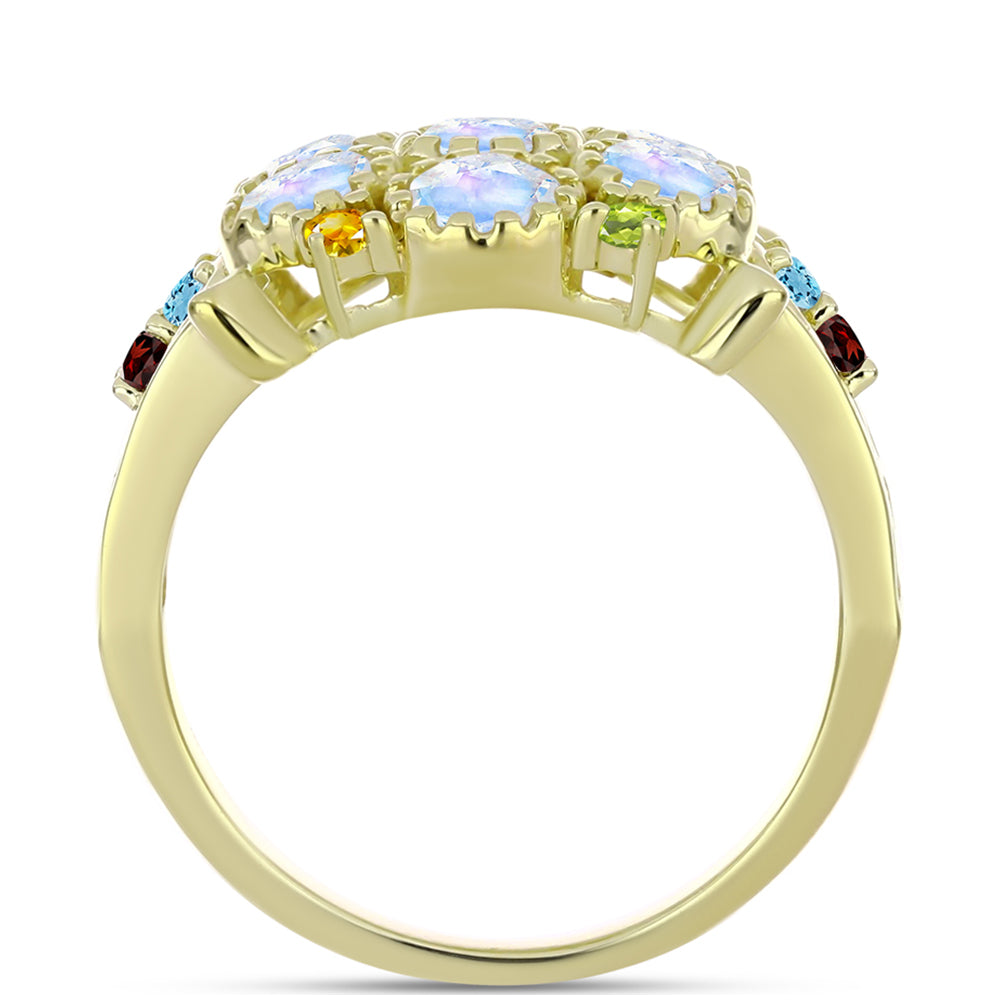 Anillo de Plata Bañada en Oro con Piedra Lunar Arco Iris y Amatista de Marruecos 6 