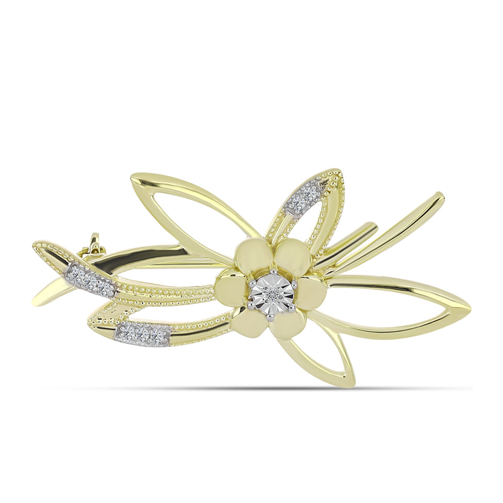 Broche de Plata Bañada en Oro con Diamante blanco y Topacio Blanco 1 