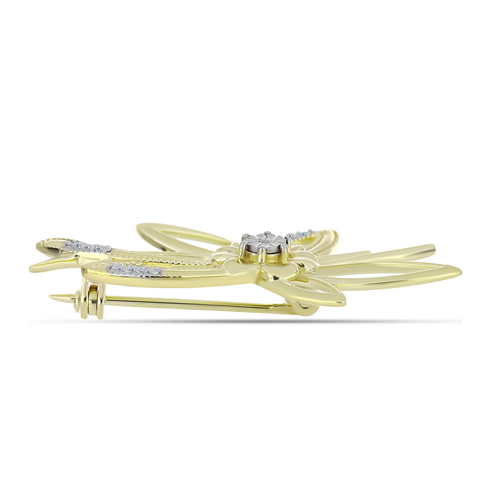 Broche de Plata Bañada en Oro con Diamante blanco y Topacio Blanco 6 