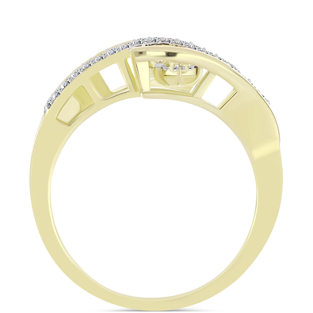 Anillo de Plata Bañada en Oro con Diamante blanco y Topacio Blanco 2 