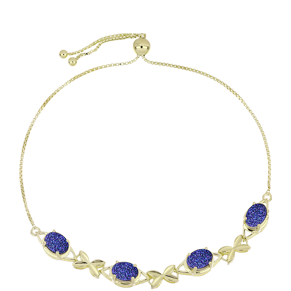 Pulsera de Plata Bañada en Oro con Drusa Purpura 1 