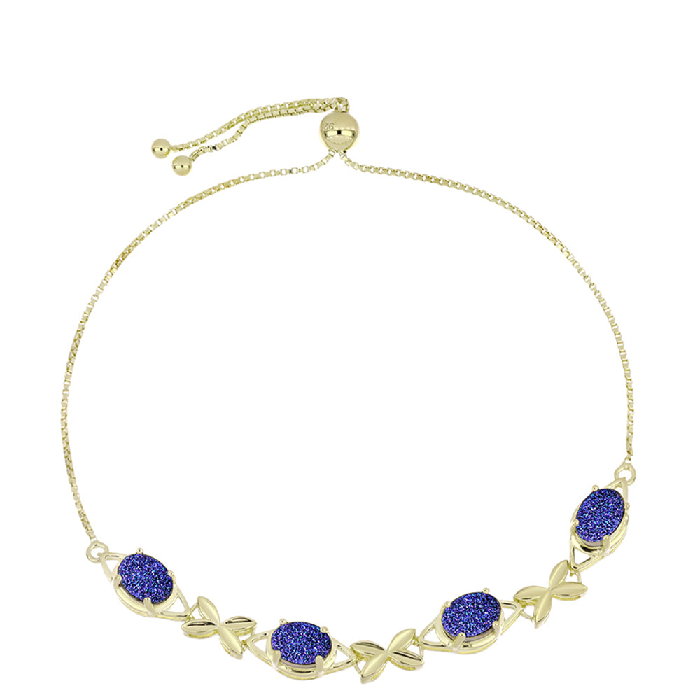 Pulsera de Plata Bañada en Oro con Drusa Purpura 6 