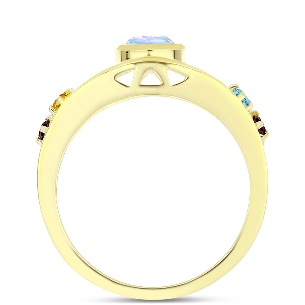 Anillo de Plata Bañada en Oro con Piedra Lunar Arco Iris y Amatista de Marruecos 2 