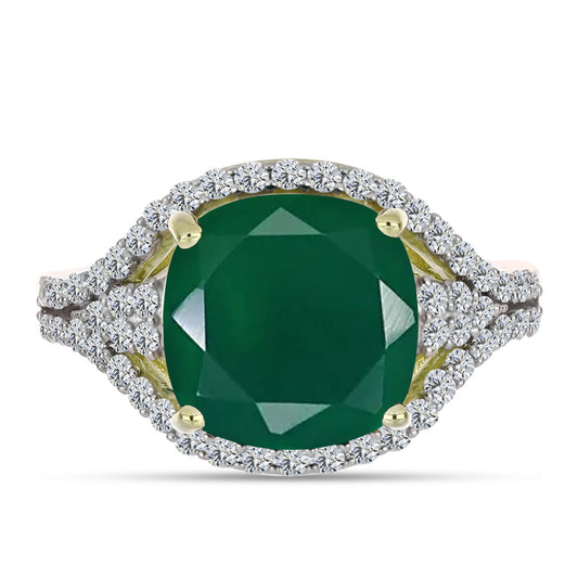 Anillo de Plata Bañada en Oro con Ágata Verde y Topacio Blanco