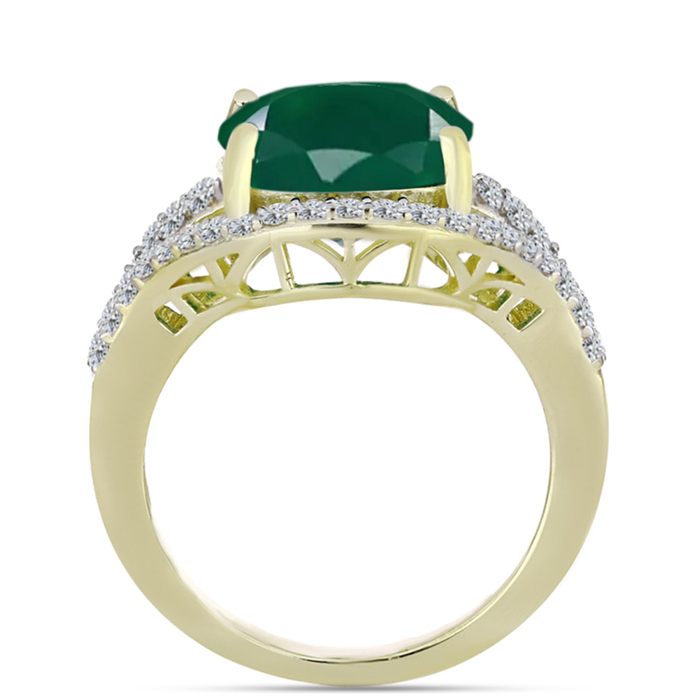 Anillo de Plata Bañada en Oro con Ágata Verde y Topacio Blanco 2 