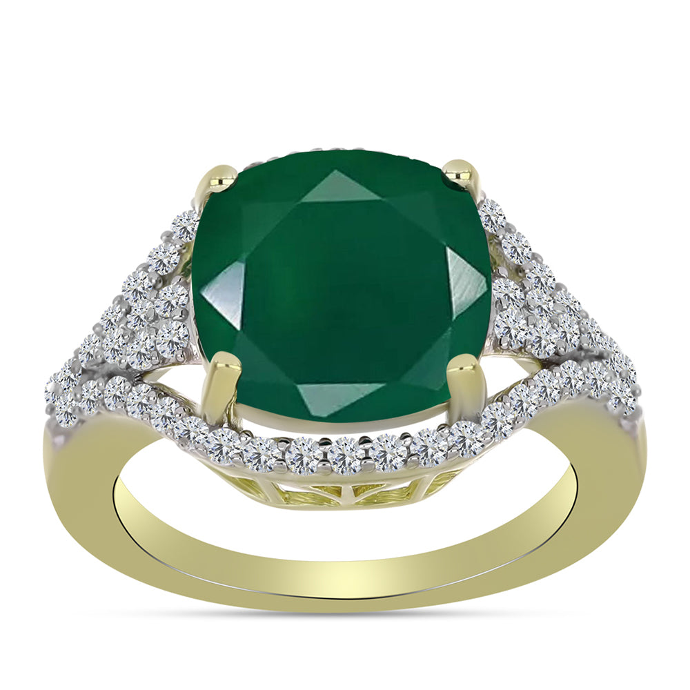 Anillo de Plata Bañada en Oro con Ágata Verde y Topacio Blanco 3 