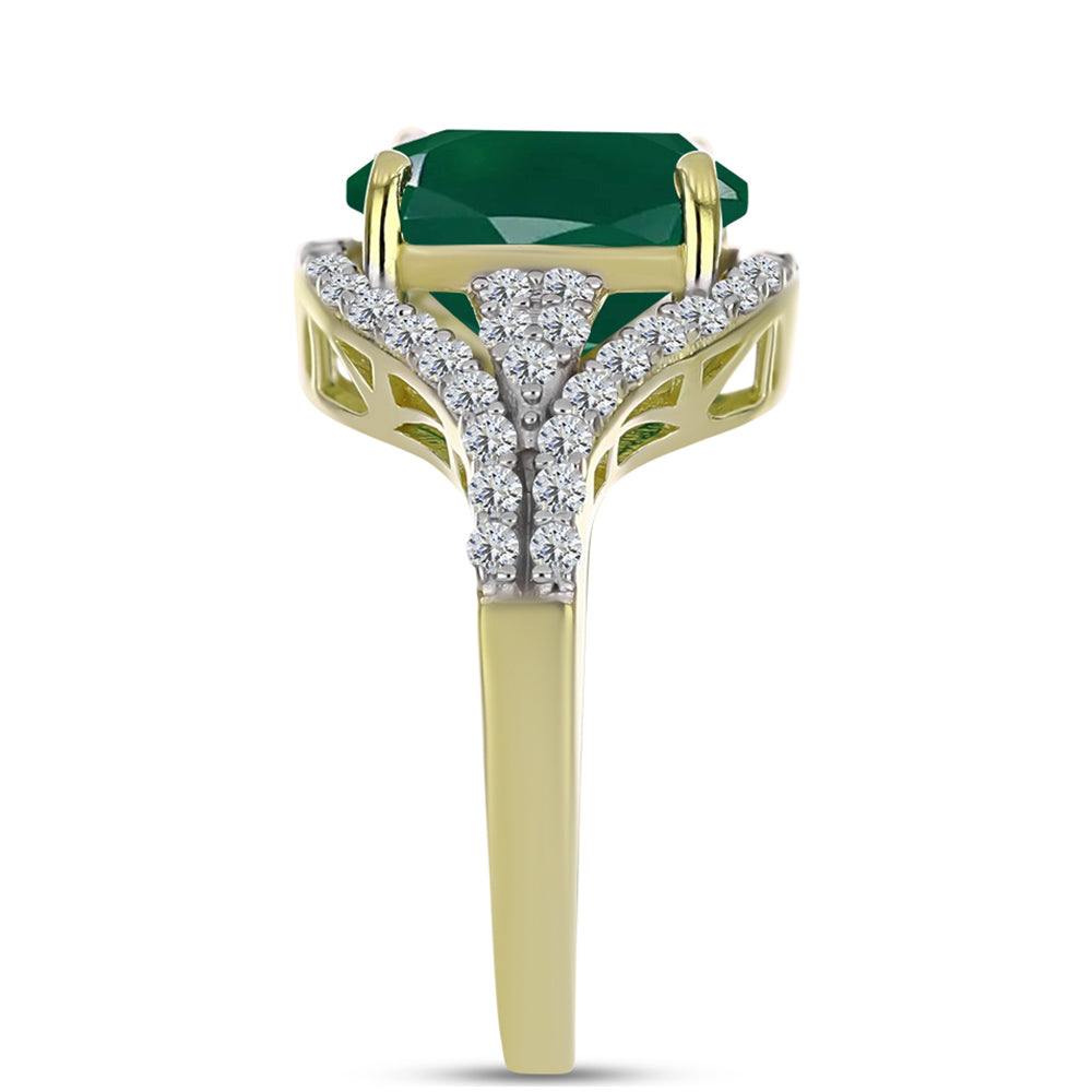 Anillo de Plata Bañada en Oro con Ágata Verde y Topacio Blanco 4 