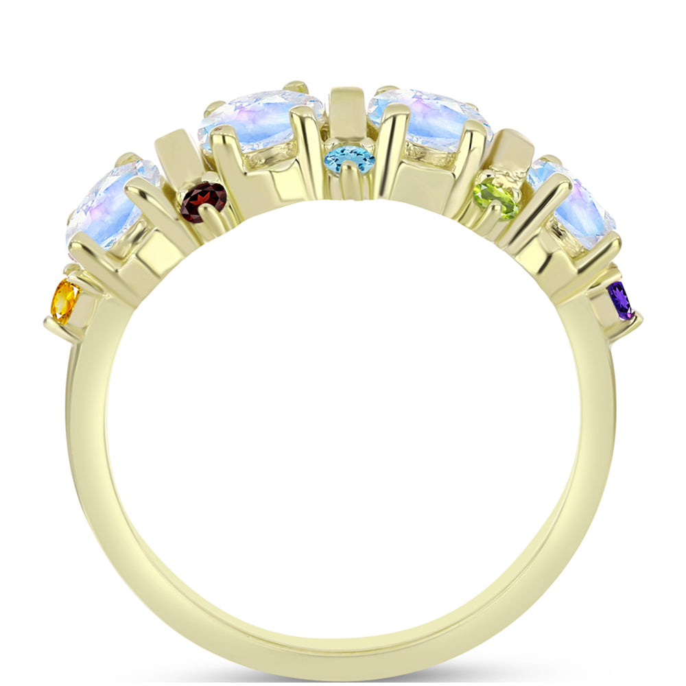 Anillo de Plata Bañada en Oro con Piedra Lunar Arco Iris y Amatista de Marruecos 6 