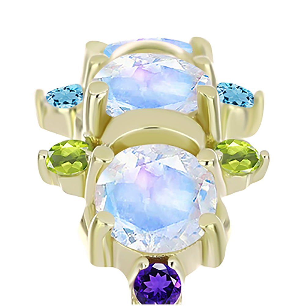 Anillo de Plata Bañada en Oro con Piedra Lunar Arco Iris y Amatista de Marruecos 4 