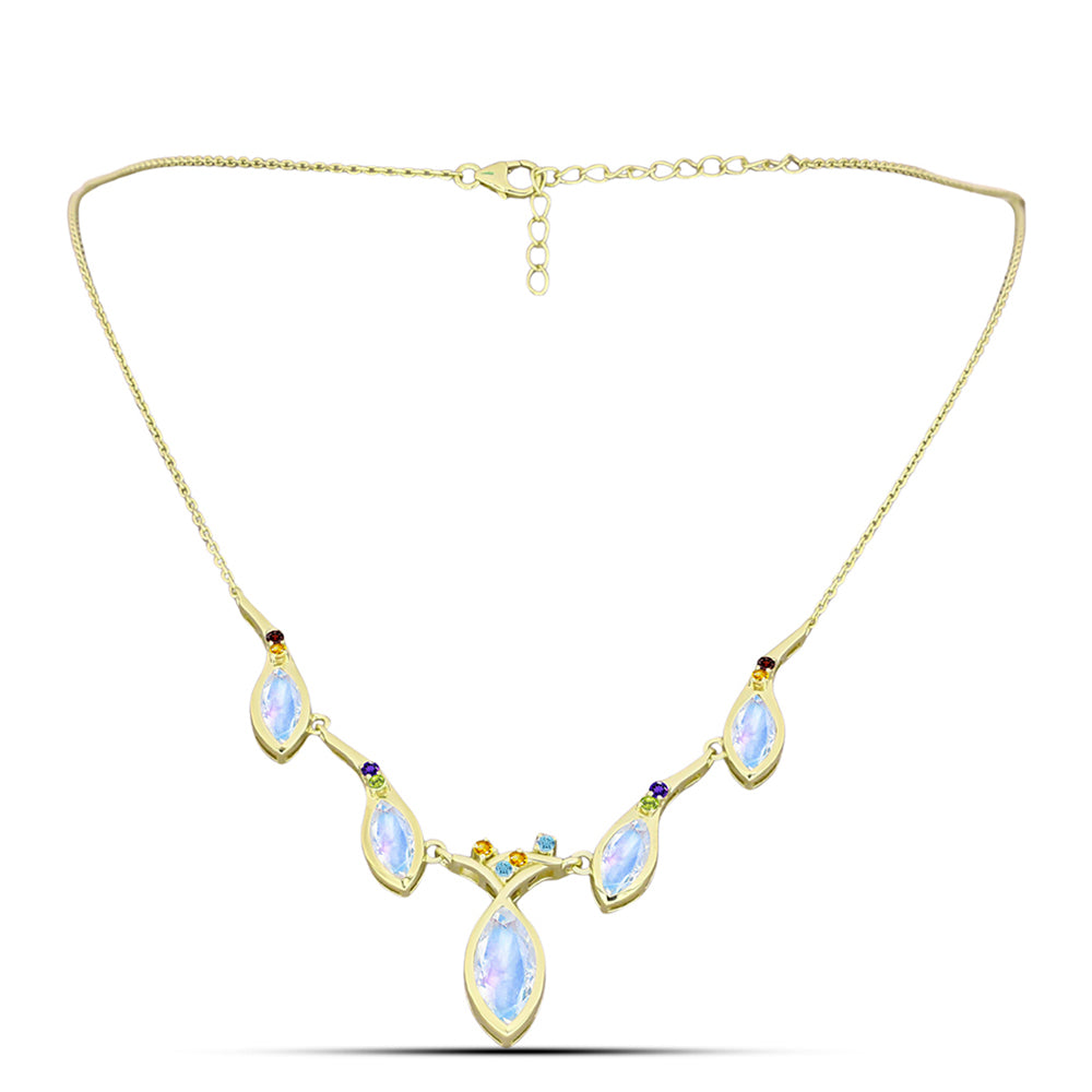 Collar de Plata Bañada en Oro con Piedra Lunar Arco Iris