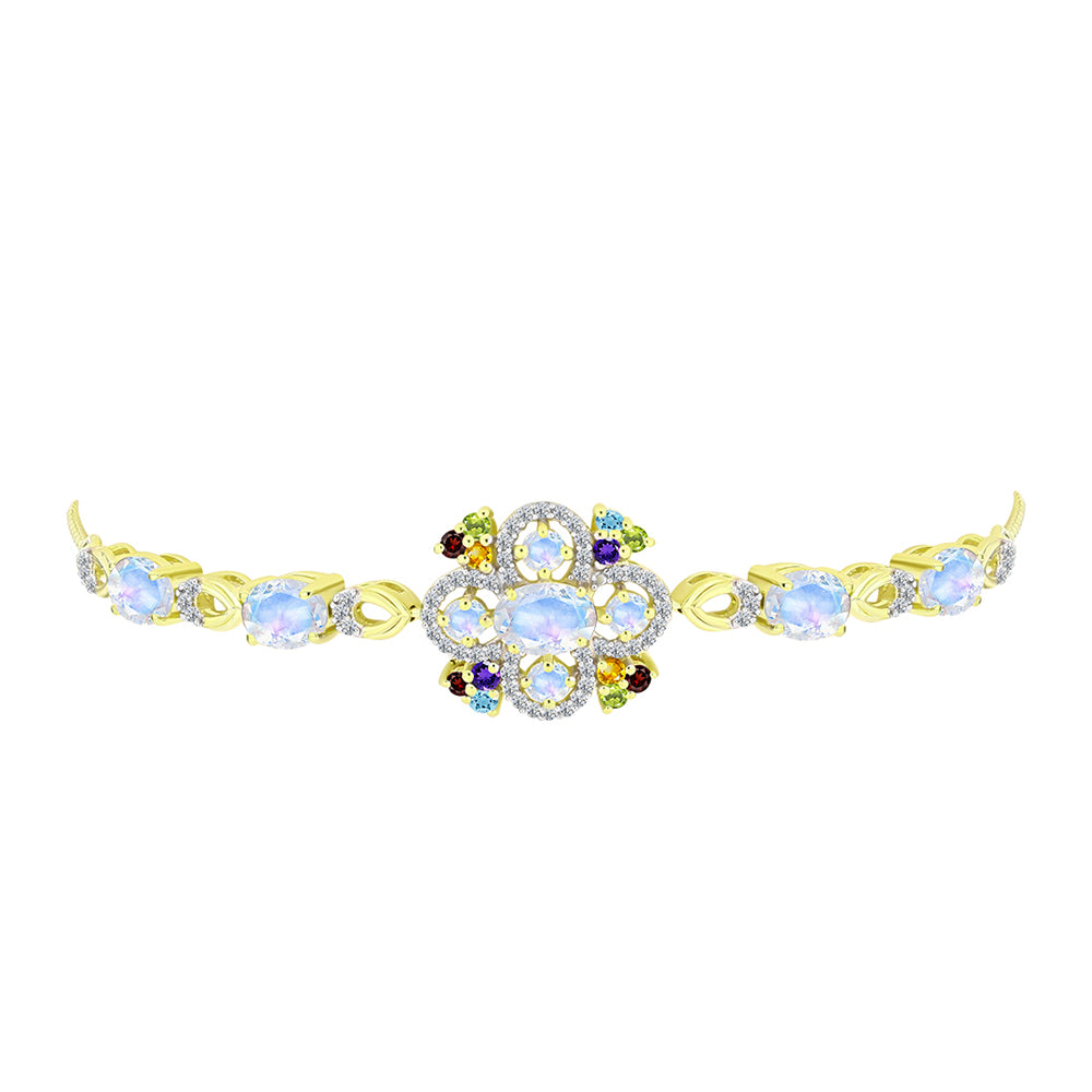 Pulsera de Plata Bañada en Oro con Piedra Lunar Arco Iris 5 