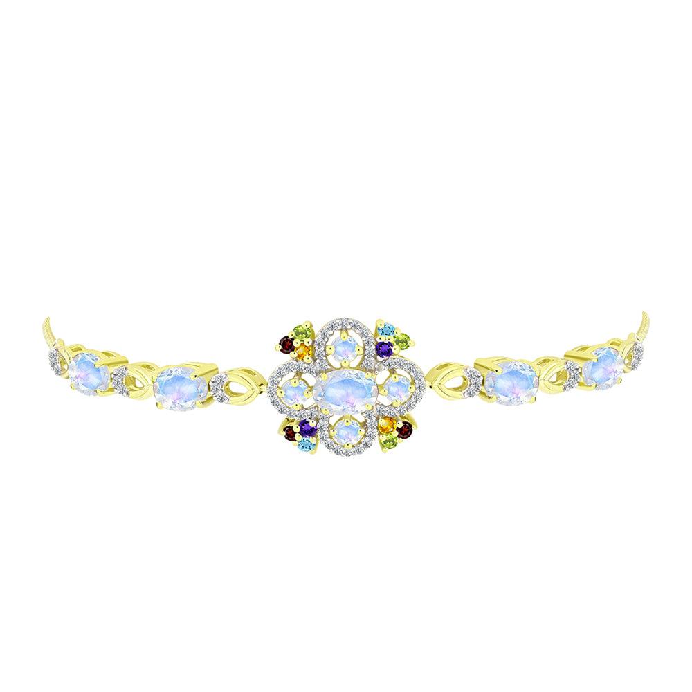 Pulsera de Plata Bañada en Oro con Piedra Lunar Arco Iris 3 