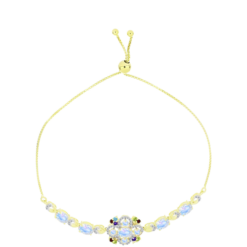 Pulsera de Plata Bañada en Oro con Piedra Lunar Arco Iris 4 