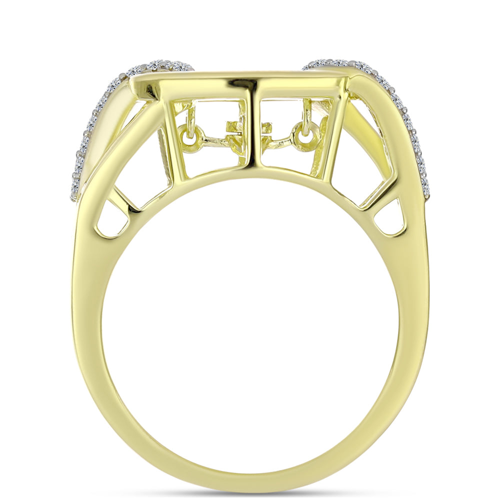 Anillo de Plata Bañada en Oro con Diamante blanco y Topacio Blanco 2 