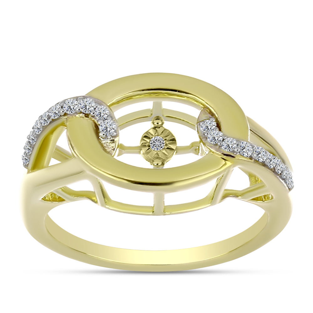 Anillo de Plata Bañada en Oro con Diamante blanco y Topacio Blanco 3 