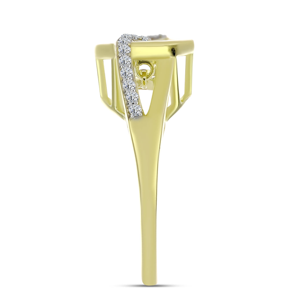 Anillo de Plata Bañada en Oro con Diamante blanco y Topacio Blanco