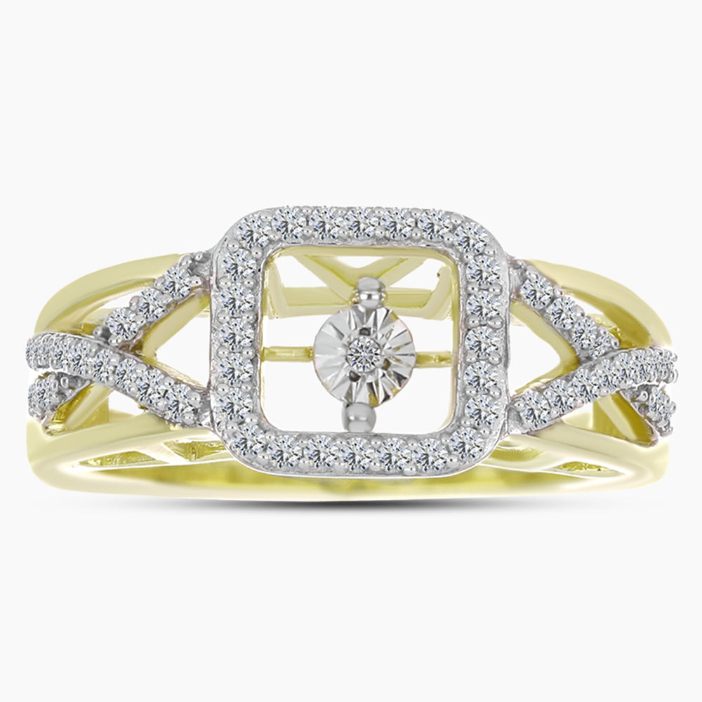 Anillo de Plata Bañada en Oro con Diamante blanco y Topacio Blanco 1 