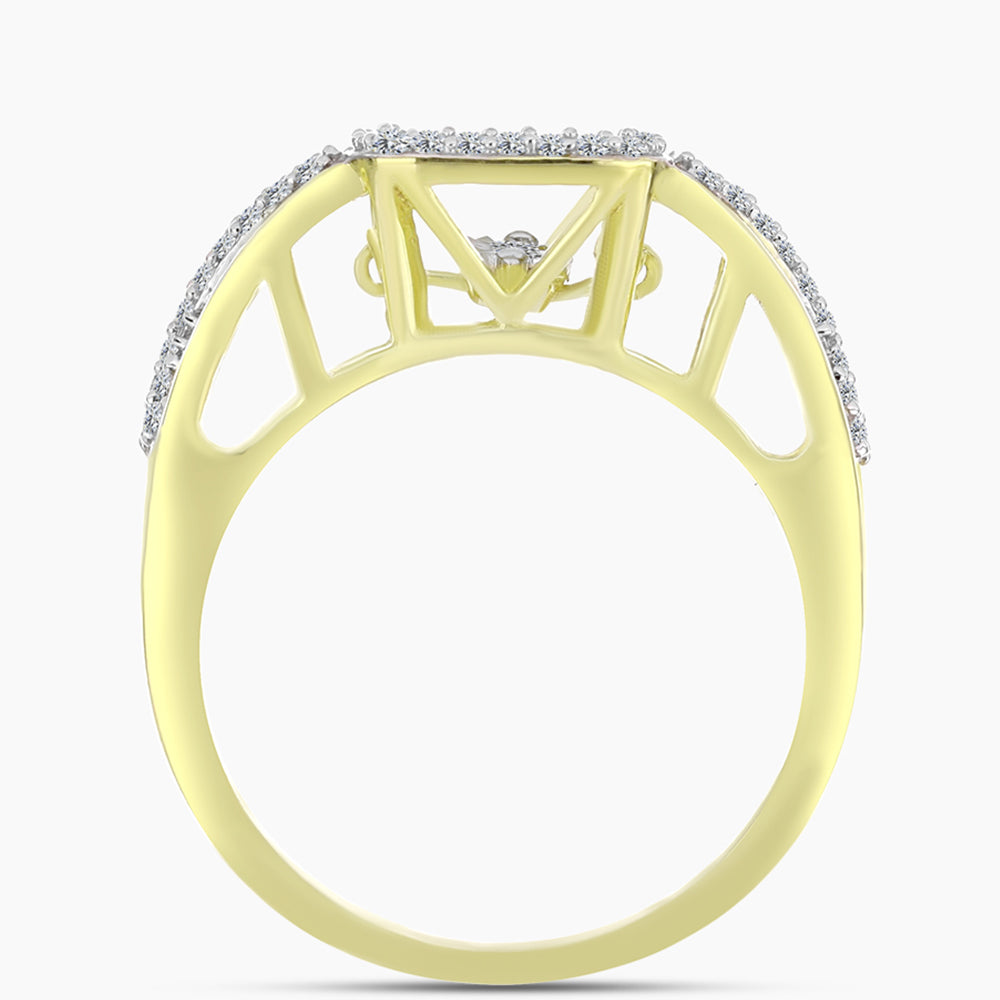 Anillo de Plata Bañada en Oro con Diamante blanco y Topacio Blanco 2 