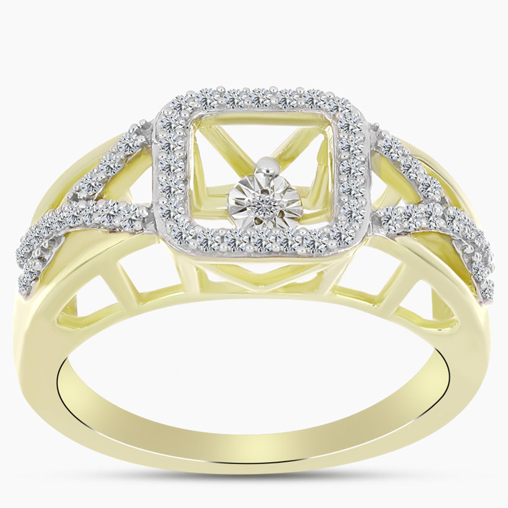 Anillo de Plata Bañada en Oro con Diamante blanco y Topacio Blanco 3 