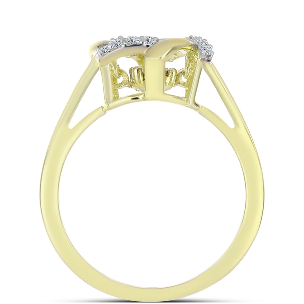 Anillo de Plata Bañada en Oro con Diamante blanco y Topacio Blanco 6 