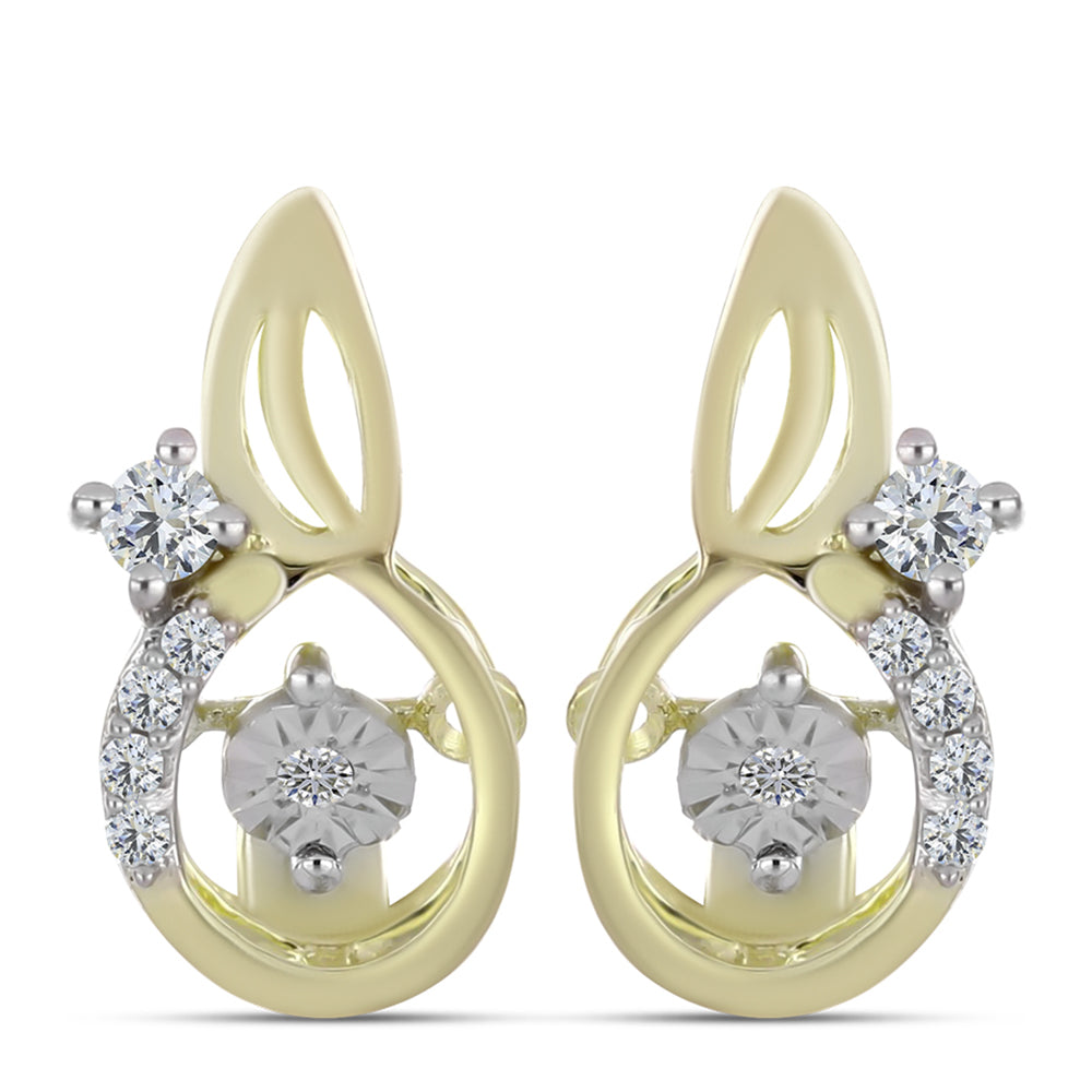 Pendientes de Plata Bañada en Oro con Diamante blanco y Topacio Blanco