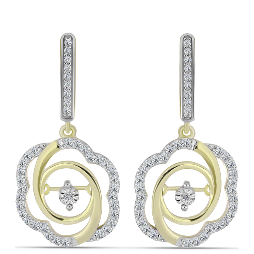 Pendientes de Plata Bañada en Oro con Diamante blanco y Topacio Blanco 3 