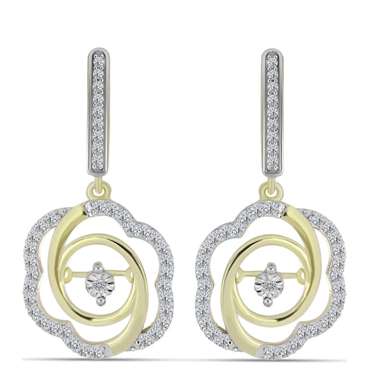 Pendientes de Plata Bañada en Oro con Diamante blanco y Topacio Blanco