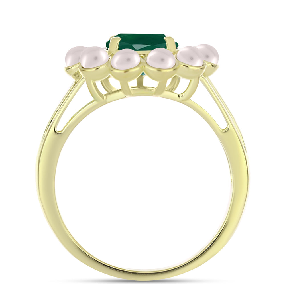 Anillo de Plata Bañada en Oro con Ágata Verde y Perla de Agua Dulce 6 