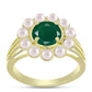 Anillo de Plata Bañada en Oro con Ágata Verde y Perla de Agua Dulce
