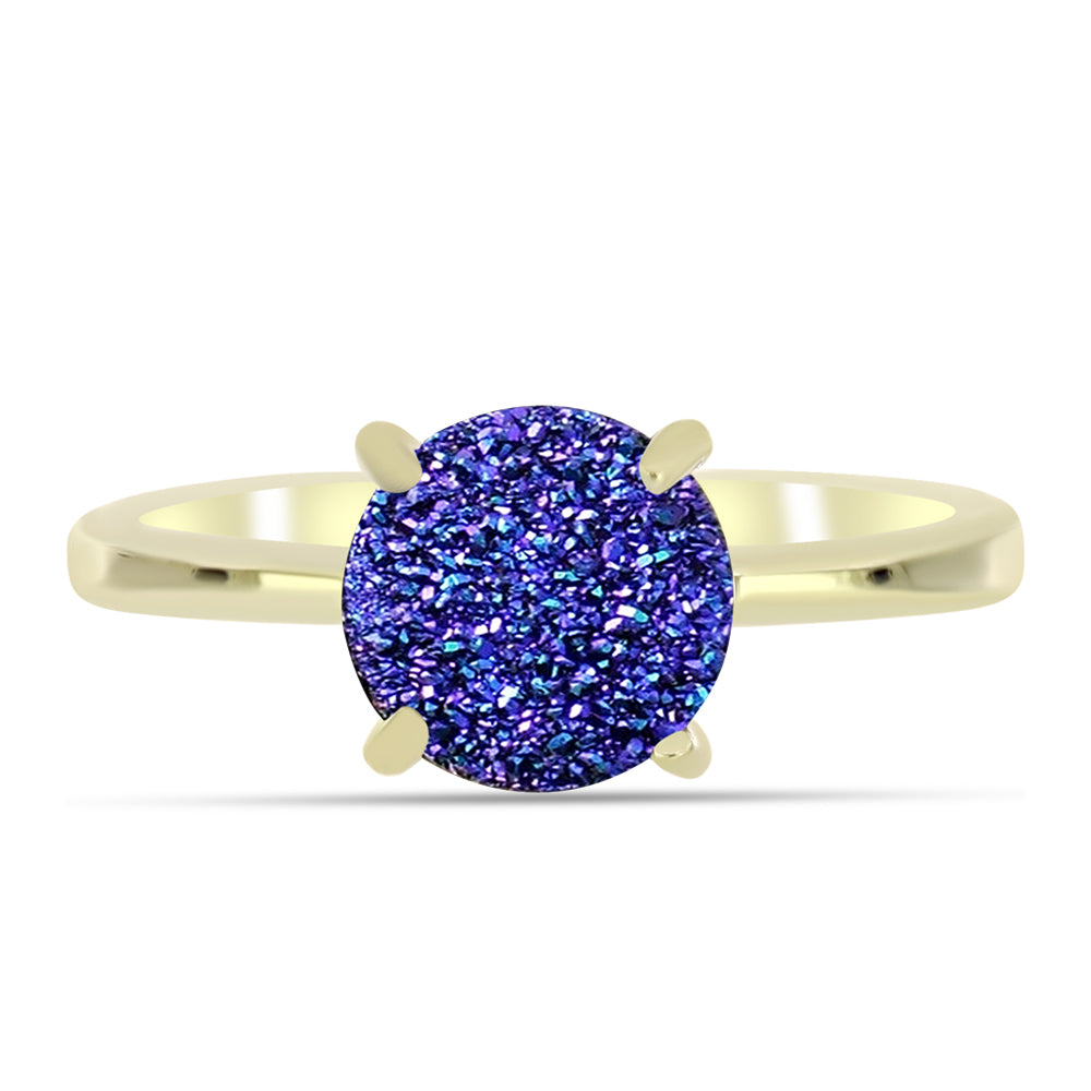 Anillo de Plata Bañada en Oro con Drusa Purpura 5 