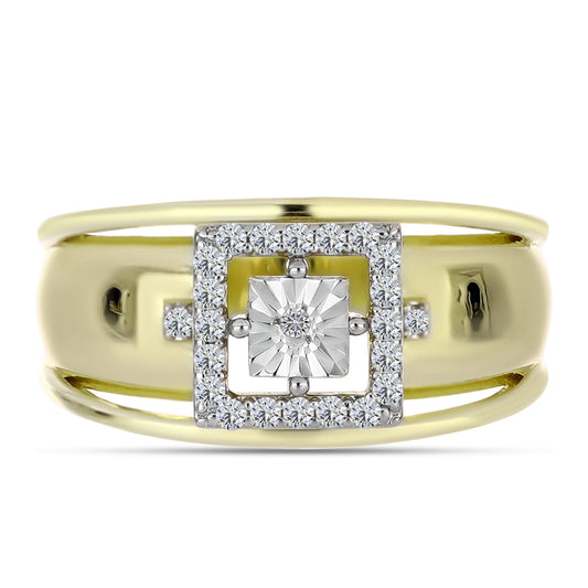 Anillo de Plata Bañada en Oro con Diamante blanco y Topacio Blanco