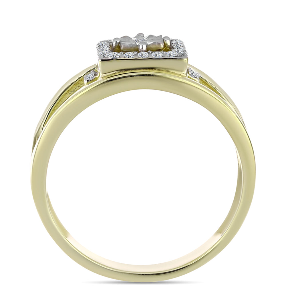 Anillo de Plata Bañada en Oro con Diamante blanco y Topacio Blanco 2 
