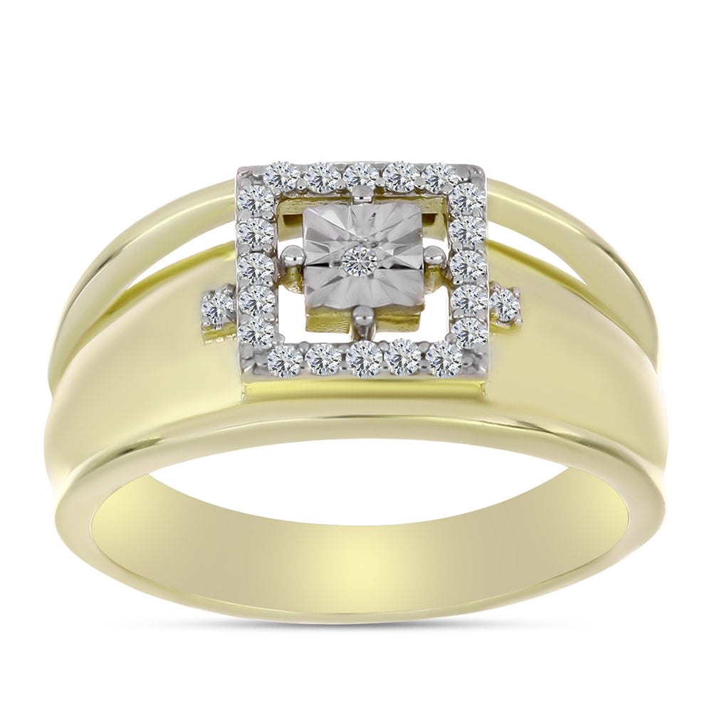 Anillo de Plata Bañada en Oro con Diamante blanco y Topacio Blanco 3 