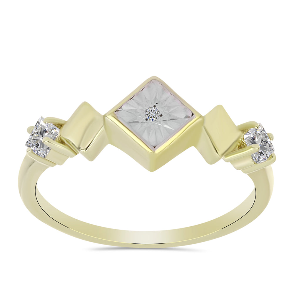 Anillo de Plata Bañada en Oro con Diamante blanco y Topacio Blanco 7 