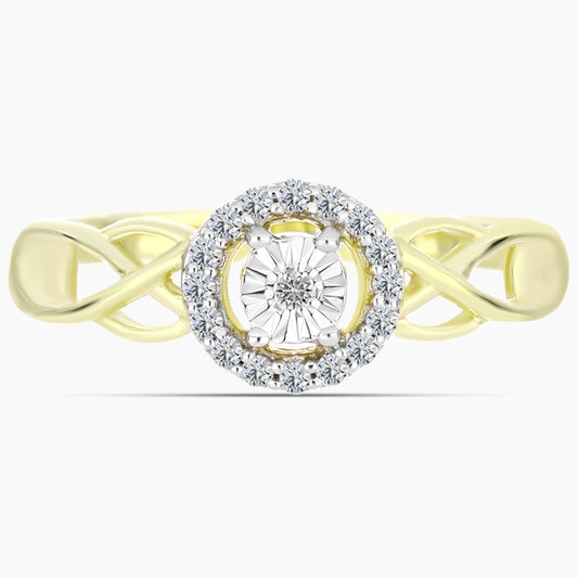 Anillo de Plata Bañada en Oro con Diamante blanco y Topacio Blanco