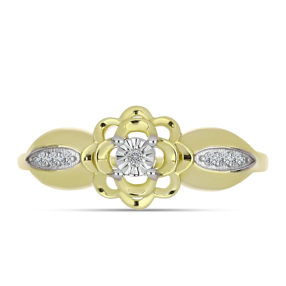 Anillo de Plata Bañada en Oro con Diamante blanco y Topacio Blanco 1 