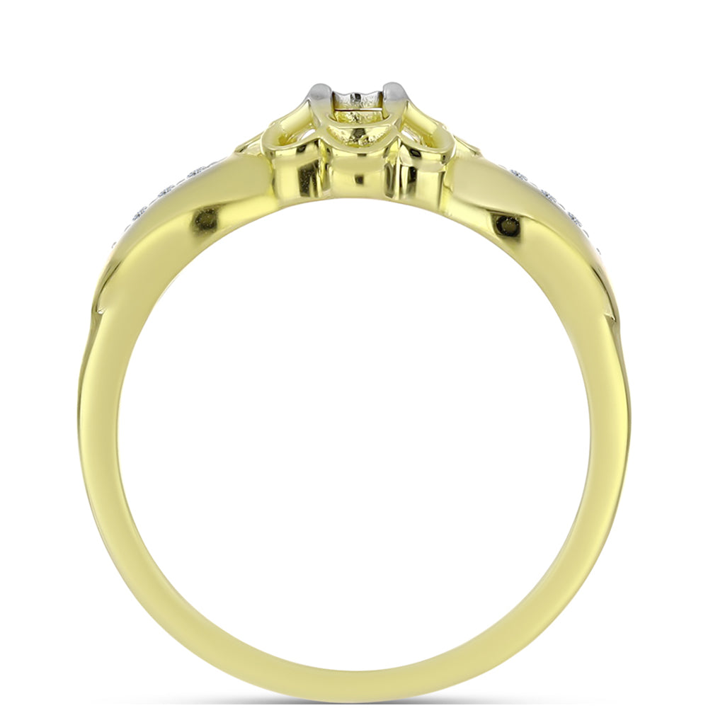 Anillo de Plata Bañada en Oro con Diamante blanco y Topacio Blanco 2 