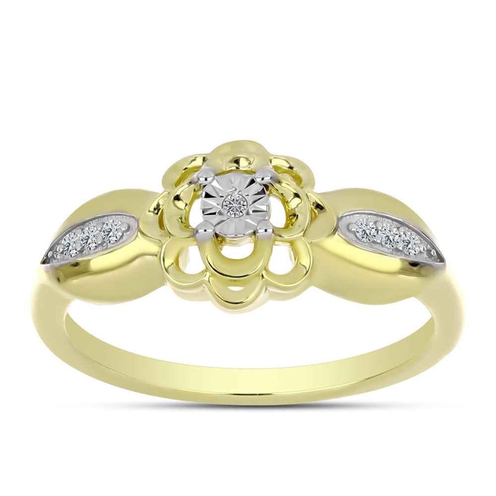 Anillo de Plata Bañada en Oro con Diamante blanco y Topacio Blanco