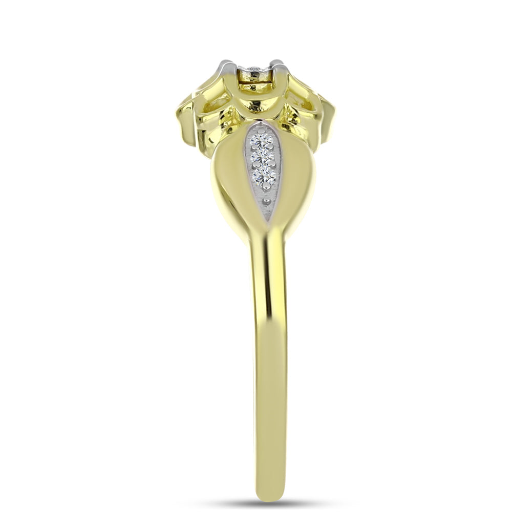 Anillo de Plata Bañada en Oro con Diamante blanco y Topacio Blanco