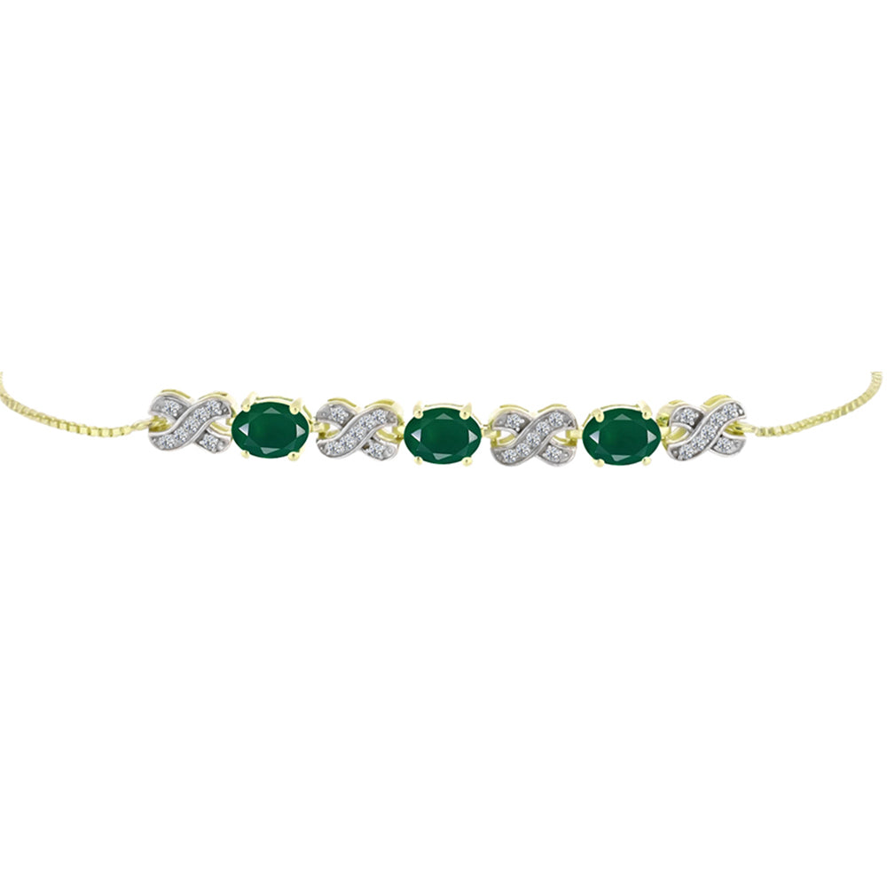 Pulsera de Plata Bañada en Oro con Ágata Verde y Topacio Blanco 3 