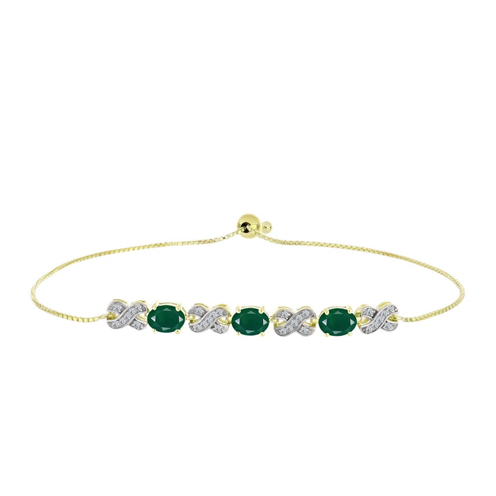 Pulsera de Plata Bañada en Oro con Ágata Verde y Topacio Blanco 4 