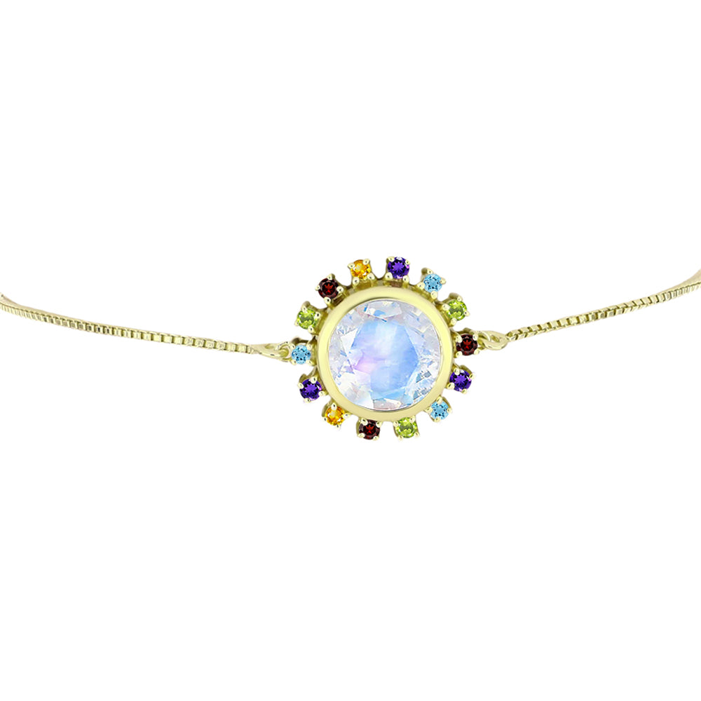 Pulsera de Plata Bañada en Oro con Piedra Lunar Arco Iris y Amatista de Marruecos 3 