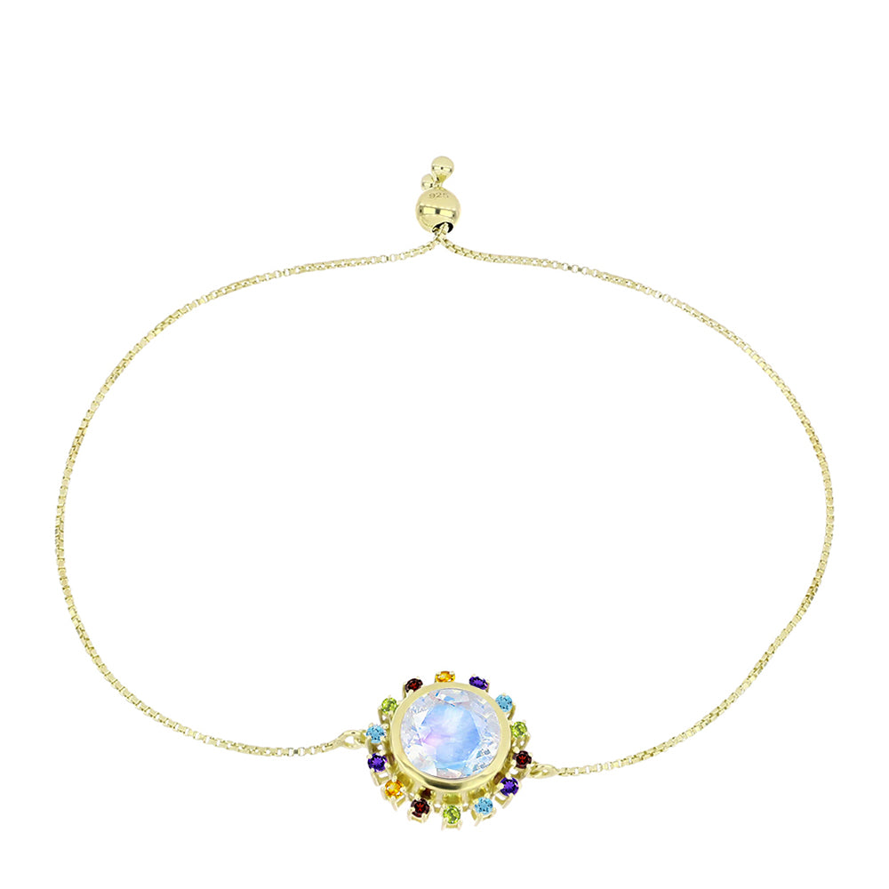 Pulsera de Plata Bañada en Oro con Piedra Lunar Arco Iris y Amatista de Marruecos 4 