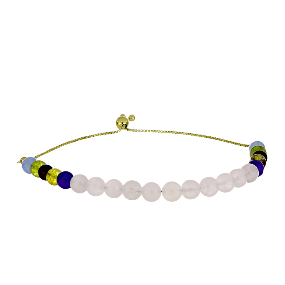 Pulsera de Plata Bañada en Oro con Piedra Lunar Arco Iris y Amatista de Marruecos 1 