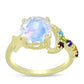 Anillo de Plata Bañada en Oro con Piedra Lunar Arco Iris y Amatista de Marruecos