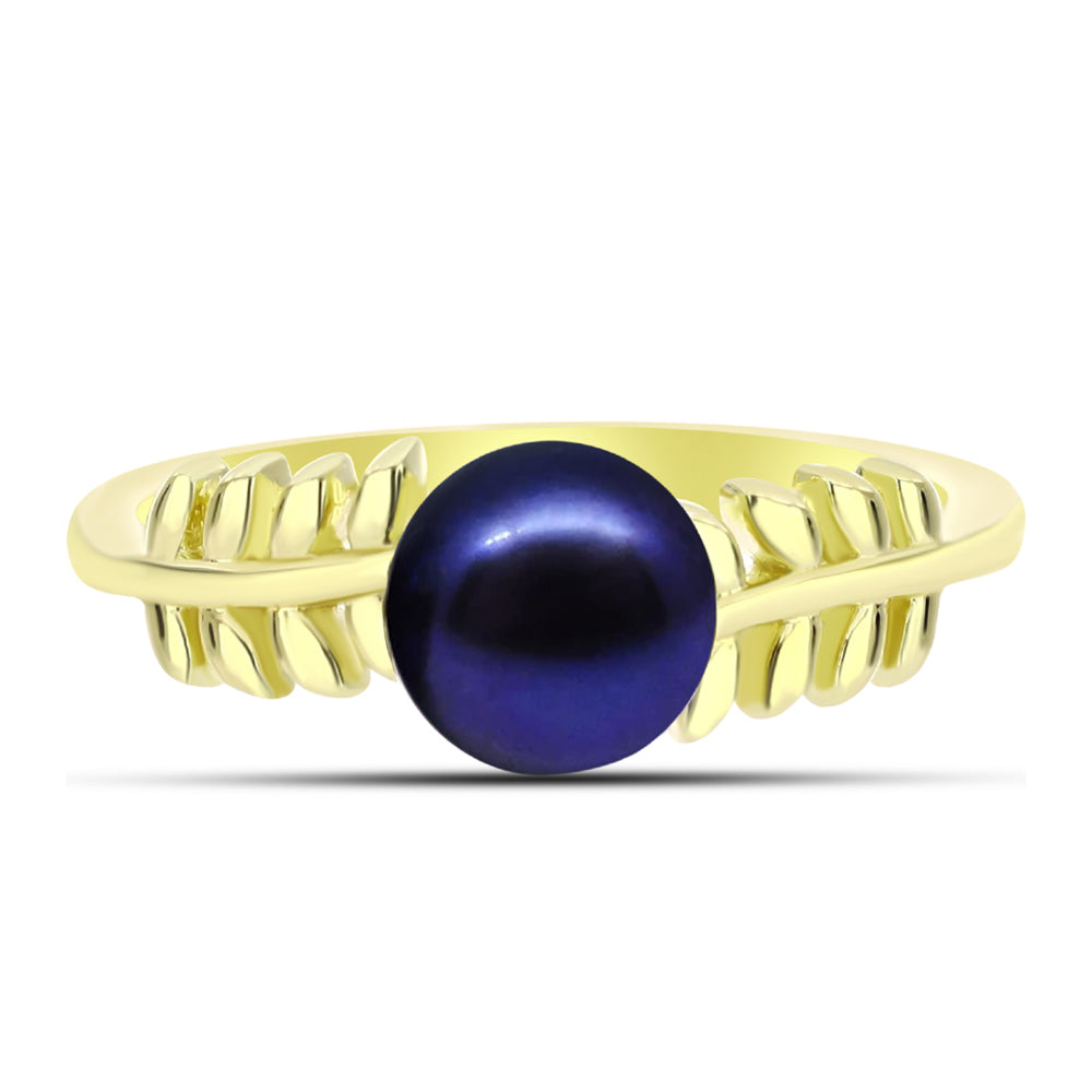 Anillo de Plata Bañada en Oro con Perla Negra de Agua dulce 1 