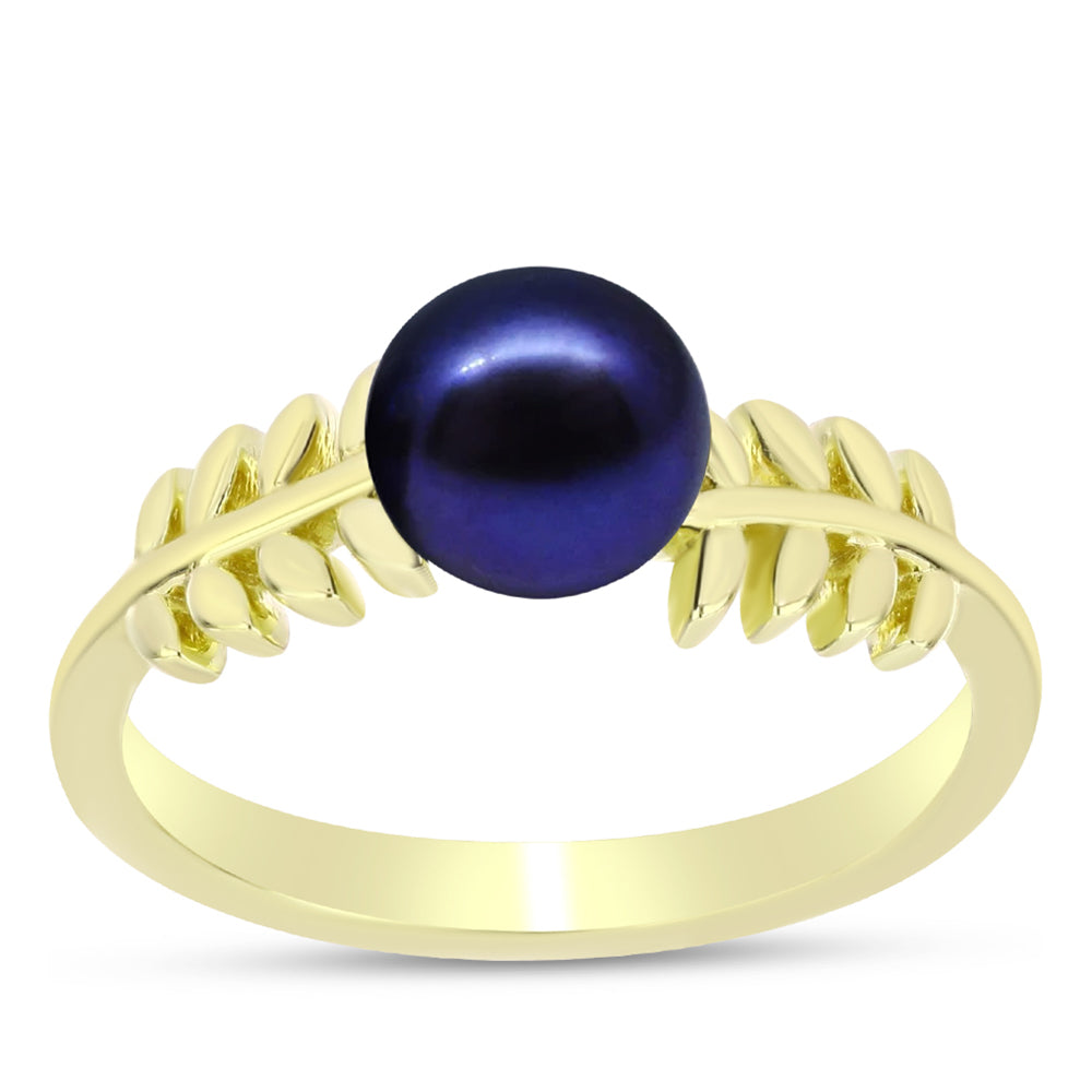 Anillo de Plata Bañada en Oro con Perla Negra de Agua dulce