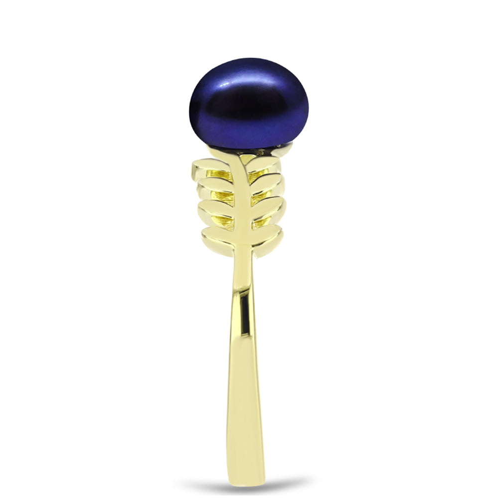 Anillo de Plata Bañada en Oro con Perla Negra de Agua dulce