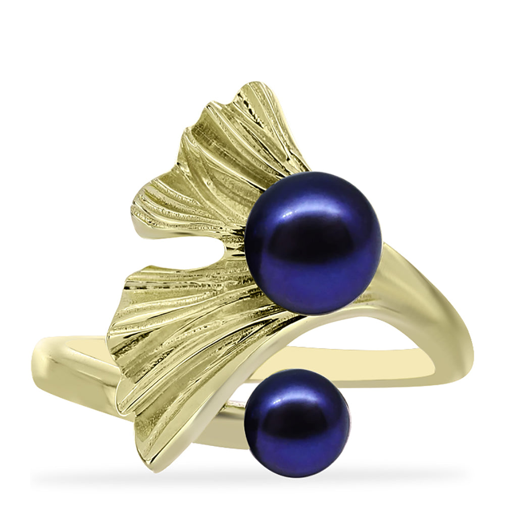 Anillo de Plata Bañada en Oro con Perla Negra de Agua dulce 1 