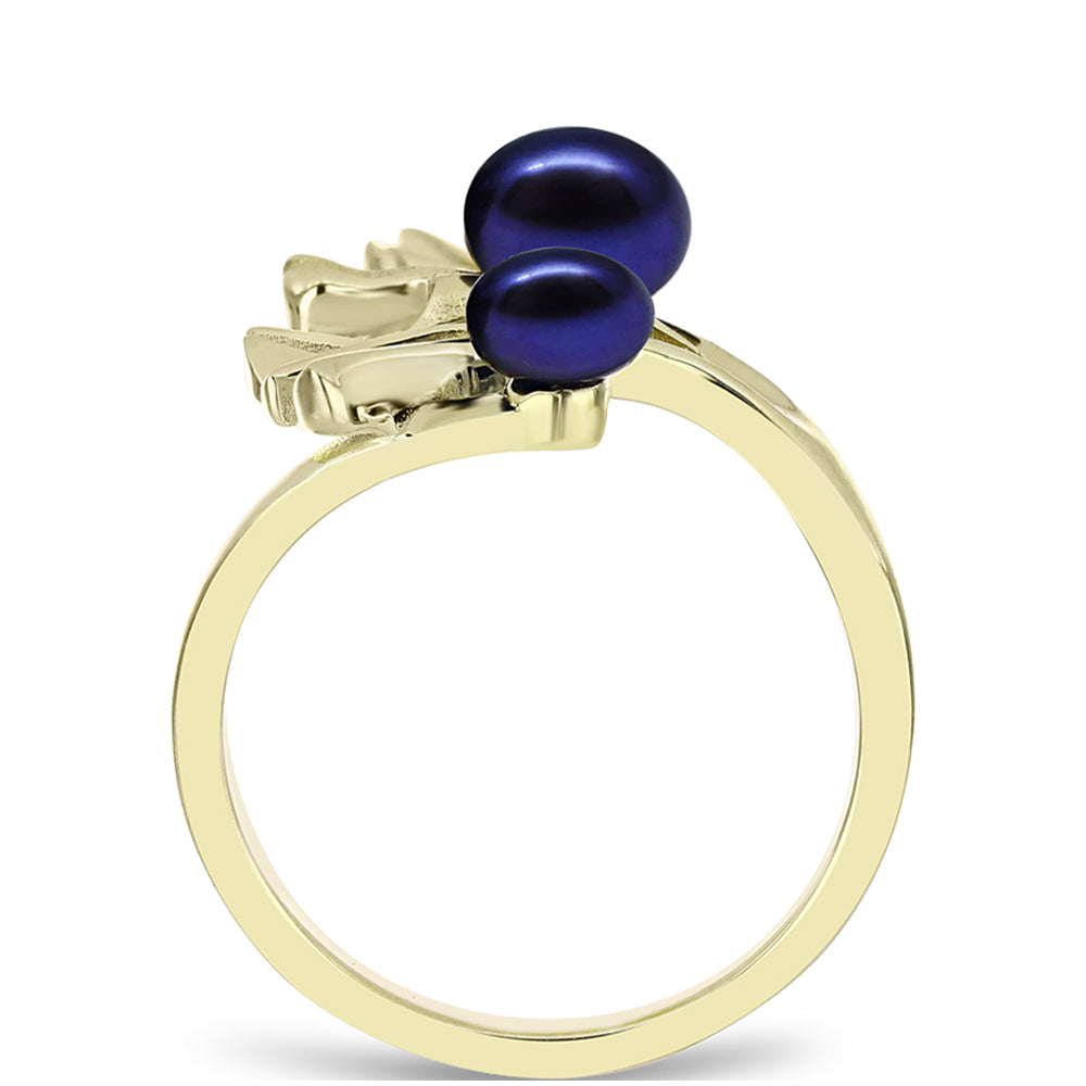 Anillo de Plata Bañada en Oro con Perla Negra de Agua dulce 6 